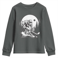 Bigfoot Playing Ice Hockey Youth Sweatshirt Funny Cryptid Sports Gift - Wonder Print Shop