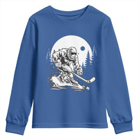 Bigfoot Playing Ice Hockey Youth Sweatshirt Funny Cryptid Sports Gift - Wonder Print Shop