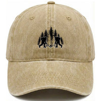 Funny Bigfoot Playing Ice Hockey Washed Cotton Baseball Cap Cryptid Lover Gift