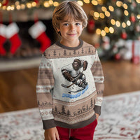 Sasquatch On Ice Ugly Christmas Sweater Funny Bigfoot Hockey Player Gift - Wonder Print Shop