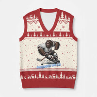 Sasquatch On Ice V-Neck Knit Sweater Vest Funny Bigfoot Hockey Player Gift - Wonder Print Shop