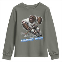 Sasquatch On Ice Youth Sweatshirt Funny Bigfoot Hockey Player Gift - Wonder Print Shop