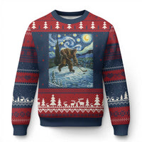 Cryptid Hockey Bigfoot Starry Night Inspired Funny Gift Ugly Christmas Sweater - Wonder Print Shop