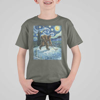 Cryptid Hockey Bigfoot Starry Night Inspired Funny Gift T Shirt For Kid - Wonder Print Shop