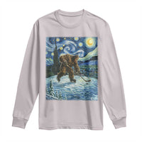 Cryptid Hockey Bigfoot Starry Night Inspired Funny Gift Long Sleeve Shirt - Wonder Print Shop