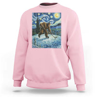 Cryptid Hockey Bigfoot Starry Night Inspired Funny Gift Sweatshirt - Wonder Print Shop