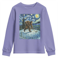 Cryptid Hockey Bigfoot Starry Night Inspired Funny Gift Youth Sweatshirt - Wonder Print Shop