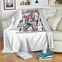Slapsquatch Hockey Player Throw Blanket Funny Bigfoot Ugly Christmas Gift - Wonder Print Shop