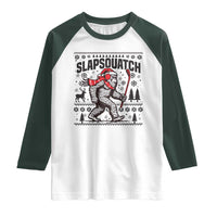 Slapsquatch Hockey Player Raglan Shirt Funny Bigfoot Ugly Christmas Gift - Wonder Print Shop