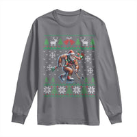 Ugly Christmas Bigfoot Playing Hockey Long Sleeve Shirt Funny Xmas Gift - Wonder Print Shop