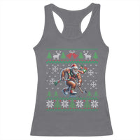 Ugly Christmas Bigfoot Playing Hockey Racerback Tank Top Funny Xmas Gift - Wonder Print Shop