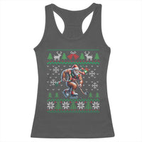 Ugly Christmas Bigfoot Playing Hockey Racerback Tank Top Funny Xmas Gift - Wonder Print Shop