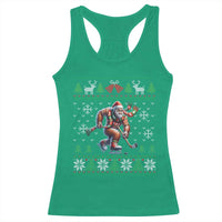 Ugly Christmas Bigfoot Playing Hockey Racerback Tank Top Funny Xmas Gift - Wonder Print Shop