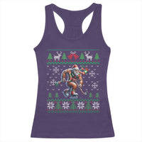 Ugly Christmas Bigfoot Playing Hockey Racerback Tank Top Funny Xmas Gift - Wonder Print Shop
