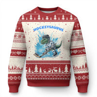 Hockeysaurus Ugly Christmas Sweater Funny Dinosaur Playing Ice Hockey Gift - Wonder Print Shop