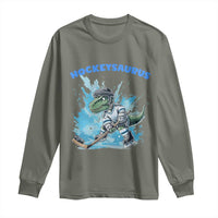 Hockeysaurus Long Sleeve Shirt Funny Dinosaur Playing Ice Hockey Gift - Wonder Print Shop