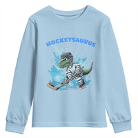 Hockeysaurus Youth Sweatshirt Funny Dinosaur Playing Ice Hockey Gift - Wonder Print Shop