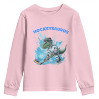 Hockeysaurus Youth Sweatshirt Funny Dinosaur Playing Ice Hockey Gift - Wonder Print Shop