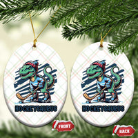 Funny Dinosaur Playing Ice Hockey Ceramic Ornament Hockeysaurus Gift For Kids - Wonder Print Shop