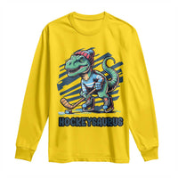 Funny Dinosaur Playing Ice Hockey Long Sleeve Shirt Hockeysaurus Gift For Kids - Wonder Print Shop