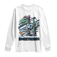 Funny Dinosaur Playing Ice Hockey Long Sleeve Shirt Hockeysaurus Gift For Kids - Wonder Print Shop