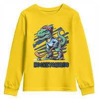Funny Dinosaur Playing Ice Hockey Youth Sweatshirt Hockeysaurus Gift For Kids - Wonder Print Shop