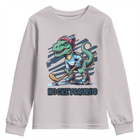 Funny Dinosaur Playing Ice Hockey Youth Sweatshirt Hockeysaurus Gift For Kids - Wonder Print Shop