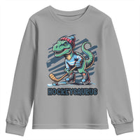 Funny Dinosaur Playing Ice Hockey Youth Sweatshirt Hockeysaurus Gift For Kids - Wonder Print Shop
