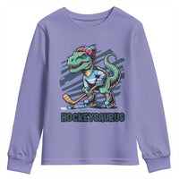 Funny Dinosaur Playing Ice Hockey Youth Sweatshirt Hockeysaurus Gift For Kids - Wonder Print Shop