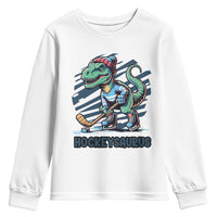 Funny Dinosaur Playing Ice Hockey Youth Sweatshirt Hockeysaurus Gift For Kids - Wonder Print Shop