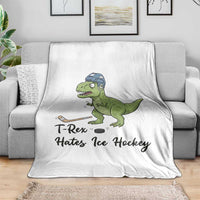 Dino Hates Ice Hockey Throw Blanket Funny Ice Sports Dinosaur Gift - Wonder Print Shop
