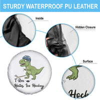 Dino Hates Ice Hockey Spare Tire Cover Funny Ice Sports Dinosaur Gift - Wonder Print Shop