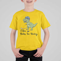 Dino Hates Ice Hockey T Shirt For Kid Funny Ice Sports Dinosaur Gift - Wonder Print Shop