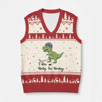 Dino Hates Ice Hockey V-Neck Knit Sweater Vest Funny Ice Sports Dinosaur Gift - Wonder Print Shop