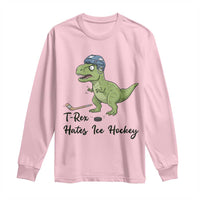 Dino Hates Ice Hockey Long Sleeve Shirt Funny Ice Sports Dinosaur Gift - Wonder Print Shop