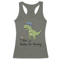 Dino Hates Ice Hockey Racerback Tank Top Funny Ice Sports Dinosaur Gift - Wonder Print Shop