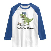 Dino Hates Ice Hockey Raglan Shirt Funny Ice Sports Dinosaur Gift - Wonder Print Shop