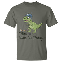 Dino Hates Ice Hockey T Shirt Funny Ice Sports Dinosaur Gift - Wonder Print Shop
