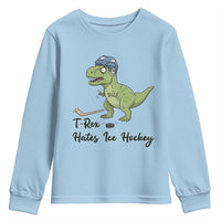 Dino Hates Ice Hockey Youth Sweatshirt Funny Ice Sports Dinosaur Gift - Wonder Print Shop