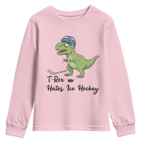 Dino Hates Ice Hockey Youth Sweatshirt Funny Ice Sports Dinosaur Gift - Wonder Print Shop
