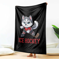 Funny Husky Playing Ice Hockey Throw Blanket Gift For Dog Lovers - Wonder Print Shop