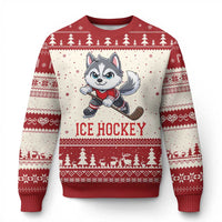 Funny Husky Playing Ice Hockey Ugly Christmas Sweater Gift For Dog Lovers - Wonder Print Shop