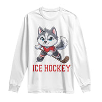 Funny Husky Playing Ice Hockey Long Sleeve Shirt Gift For Dog Lovers - Wonder Print Shop
