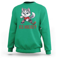 Funny Husky Playing Ice Hockey Sweatshirt Gift For Dog Lovers - Wonder Print Shop