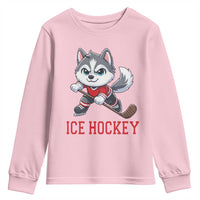 Funny Husky Playing Ice Hockey Youth Sweatshirt Gift For Dog Lovers - Wonder Print Shop