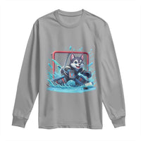 Siberian Husky Ice Hockey Player Long Sleeve Shirt Funny Goalie Gift - Wonder Print Shop