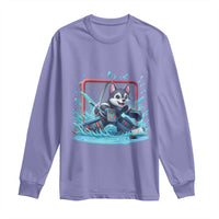 Siberian Husky Ice Hockey Player Long Sleeve Shirt Funny Goalie Gift - Wonder Print Shop