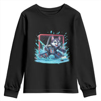 Siberian Husky Ice Hockey Player Youth Sweatshirt Funny Goalie Gift - Wonder Print Shop