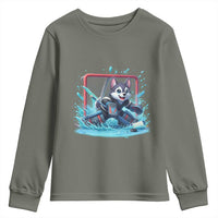 Siberian Husky Ice Hockey Player Youth Sweatshirt Funny Goalie Gift - Wonder Print Shop