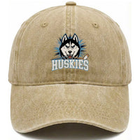 Cool Siberian Husky Ice Hockey Washed Cotton Baseball Cap Gift For Dog Lovers